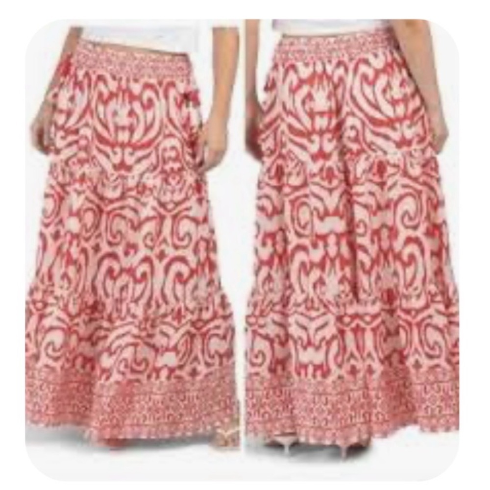 Calypso St Barthes women’s Red Printed Maxi Skirt Boho Tiered sz XL coastal